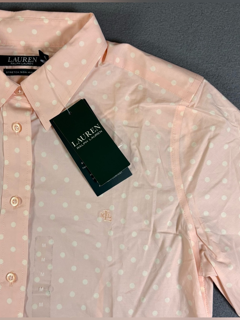 Lauren Ralph Lauren Shirt Women’s Pink Polka Dots Button Up Long Sleeve Size M